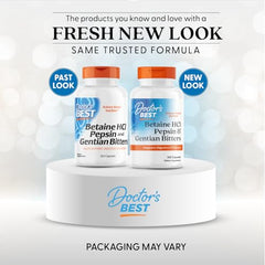 Doctor's Best Betaine HCl Pepsin bottle label shows ingredients and quality