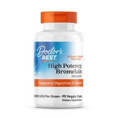 Doctor's Best Bromelain bottle front showcases high potency digestive support.