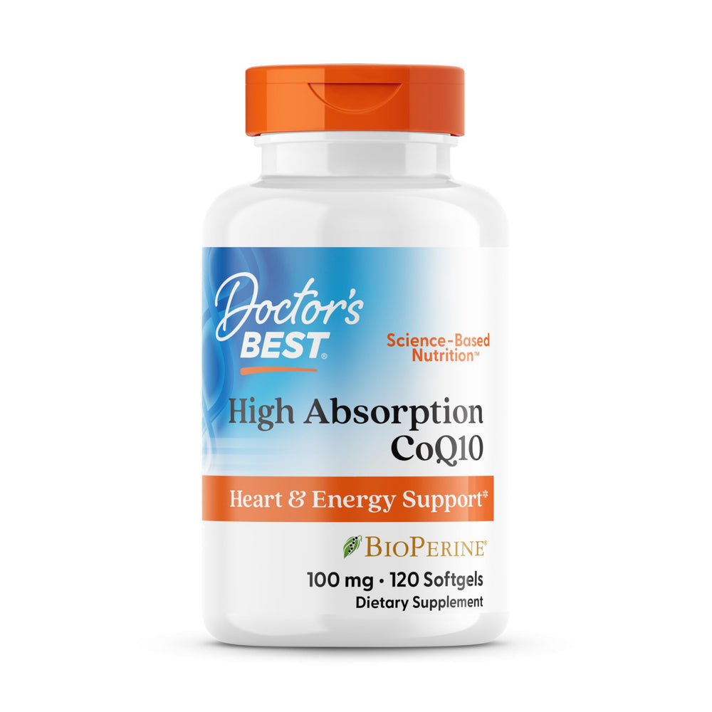 Doctor's Best CoQ10 bottle front view supports heart health and energy.