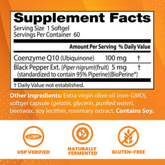 Doctor's Best CoQ10 softgels close-up for easy swallowing and absorption.