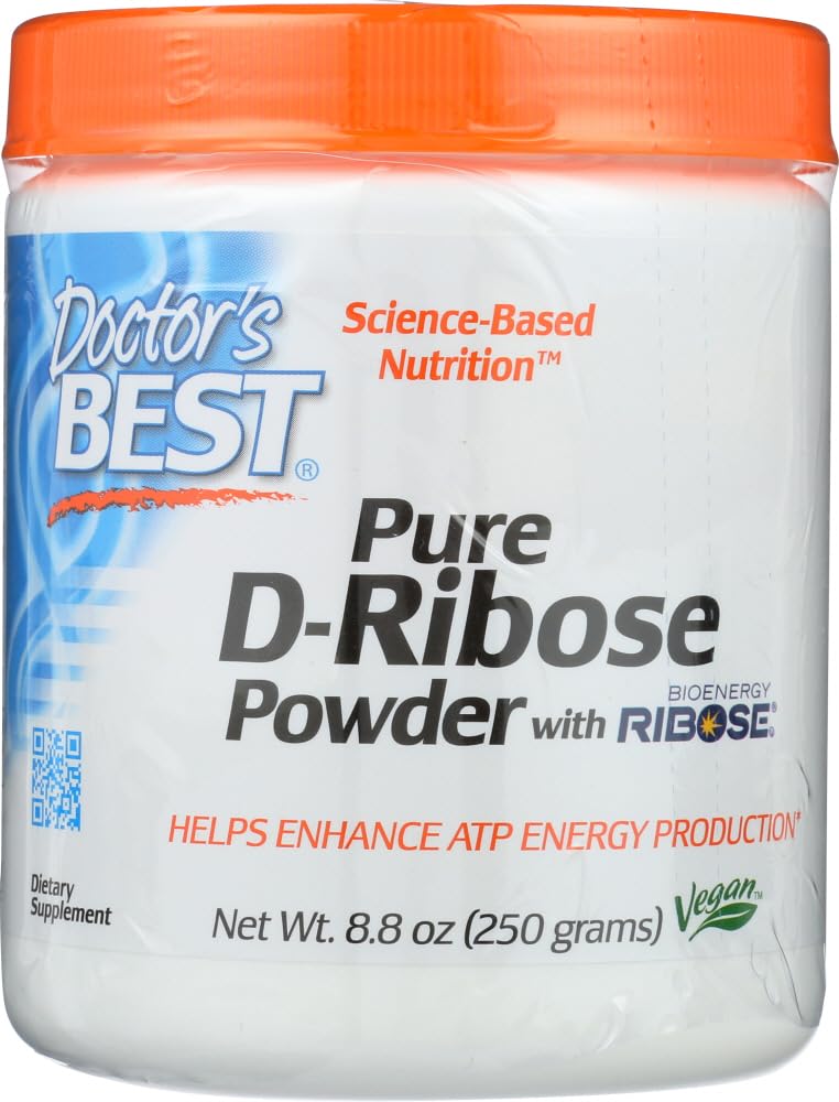 Doctor's Best D-Ribose bottle front highlights non-GMO vegan formula for potential energy support.