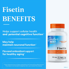 Capsules of Doctor's Best Fisetin with Novusetin close-up for easy daily use