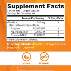 Close-up of Gluten Rescue label showing vegan non-GMO formula