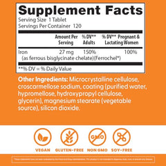 Doctor's Best High Absorption Iron capsules showcase Ferrochel chelated iron for gentler digestion.
