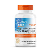 Doctor's Best high absorption zinc bisglycinate bottle shows chelated zinc for superior absorption.