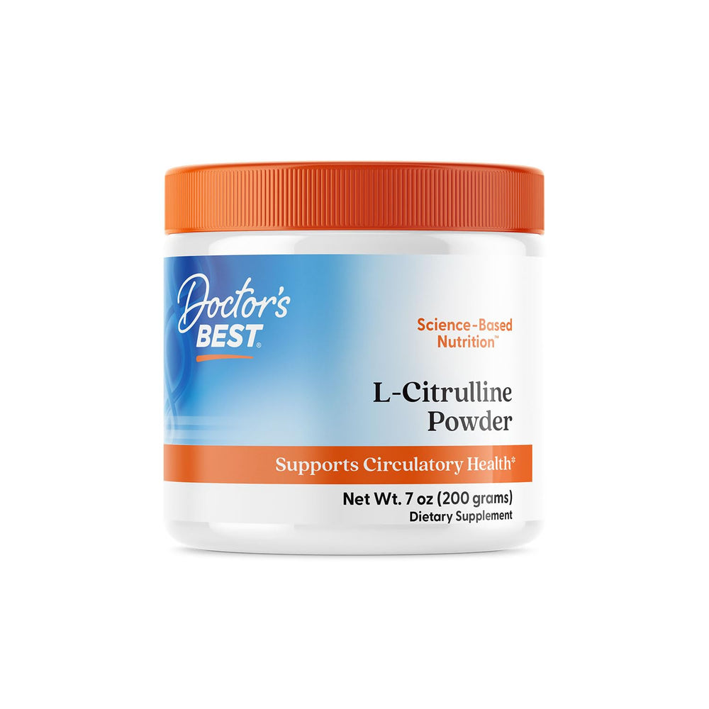 Doctors Best L-Citrulline powder bottle showing Kyowa quality and clear packaging.