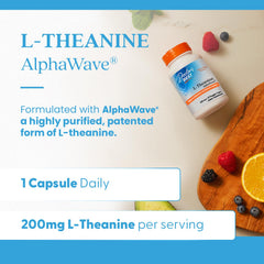 Doctor's Best L-Theanine AlphaWave bottle on desk for study or work