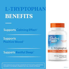Close-up of Doctor's Best L-Tryptophan capsules inside the bottle for easy daily use.