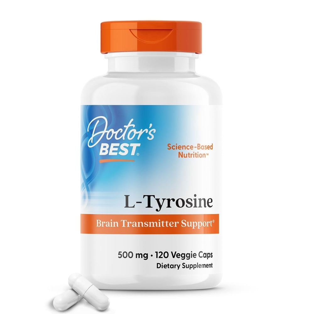 Doctor's Best L-Tyrosine 500 mg bottle for brain transmitter support