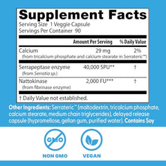 Doctor's Best Natto-Serra bottle label, gluten-free vegan features highlighted for sensitive diets.