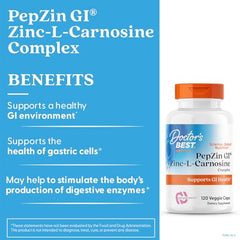 Doctor's Best PepZin GI ingredients label featuring zinc-L-carnosine