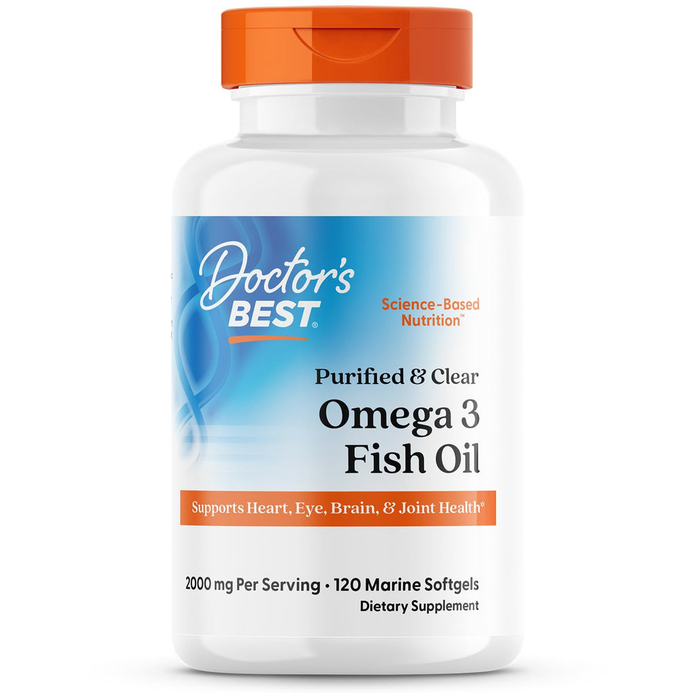 Doctor's Best purified omega-3 bottle with Goldenomega purity for heart and brain support
