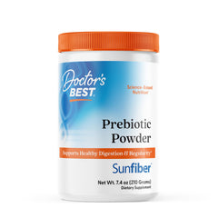 Doctor's Best Sunfiber prebiotic powder bottle showcasing soluble fiber formula for digestive support