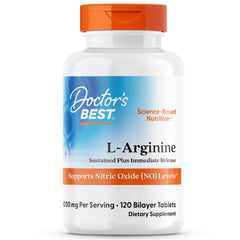 Doctor's Best Sustained Plus Immediate Release L-Arginine bottle front promotes healthier circulation