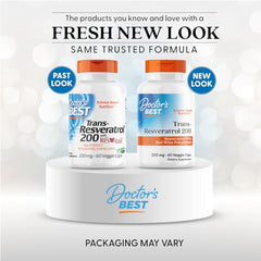 Doctors Best Trans-Resveratrol 200 bottle-closeup-label highlighting trans-resveratrol and testing