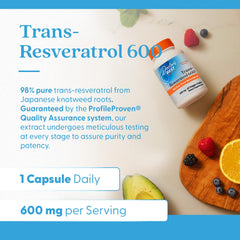Doctor's Best Trans-Resveratrol 600 veggie-caps inside bottle for easy daily use.