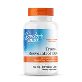 Doctor's Best Trans-Resveratrol bottle label emphasizing ResVinol and antioxidant support