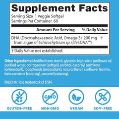Doctors Best Vegan DHA algae softgels jar shows label details and algae-based DHA.