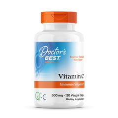 Doctor's Best Vitamin C 500mg bottle highlighting Q-C for immune support.