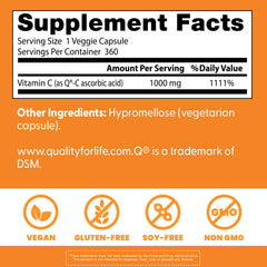 Closeup of Doctor's Best Vitamin C with Q-C capsules showing veggie capsules and vegan formulation.