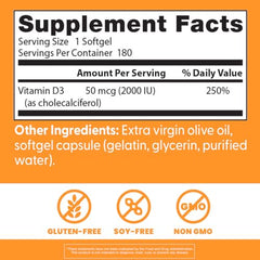 Doctor's Best Vitamin D3 2000 IU label confirms gluten free and soy free status