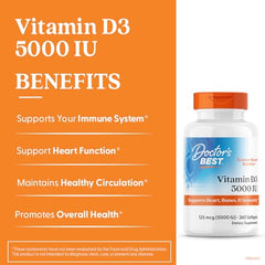 Vitamin D3 5000 IU bottle label emphasizes non-GMO and gluten-free ingredients