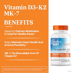 Doctor's Best Vitamin D3 + K2 capsules close-up for daily bone support.