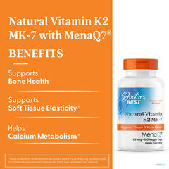 Doctor's Best Vitamin K2 MK-7 bottle label detail highlighting MenaQ7.