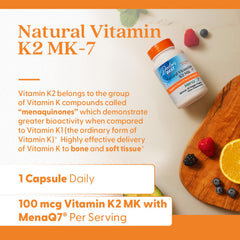 Jar view of Doctor's Best Vitamin K2 Mk-7 highlights 60 veggie capsules for daily use