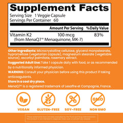 Nutrition label on Doctor's Best K2 Mk-7 bottle emphasizes non-GMO, gluten-free, soy-free attributes