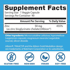 Doctor's Best zinc bisglycinate label emphasizes nutrition facts and chelated zinc benefits.