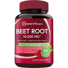 Doctor's Recipes Beet Root 10000 mg bottle shows high potency for daily circulation support