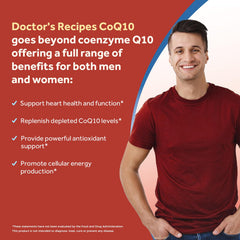 Close-up of Doctor's Recipes CoQ10 softgels showing oil-based capsule