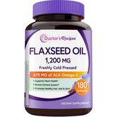 Doctor's Recipes flaxseed oil bottle with label, 1200 mg, rich in ALA