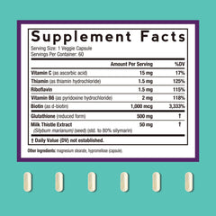 Glutathione 500 mg capsules with milk thistle emphasize liver-friendly antioxidant action.