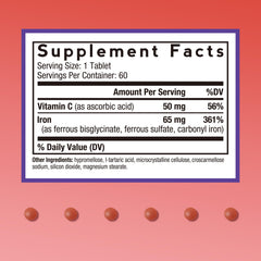 Doctor's Recipes Iron tablets closeup highlighting a high elemental iron blend.