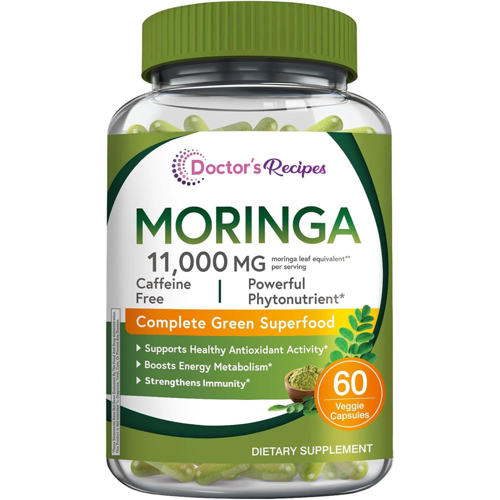 Doctor's Recipes Moringa bottle showing 11,000 mg strength for daily wellness
