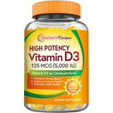 Doctor's Recipes Vitamin D3 5000IU bottle showing high-potency immune and bone support
