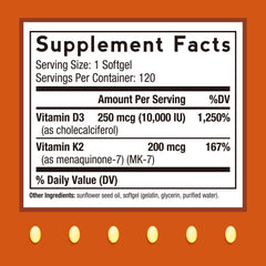 Doctor's Recipes Vitamin D3 K2 label close-up shows MK-7 potency.