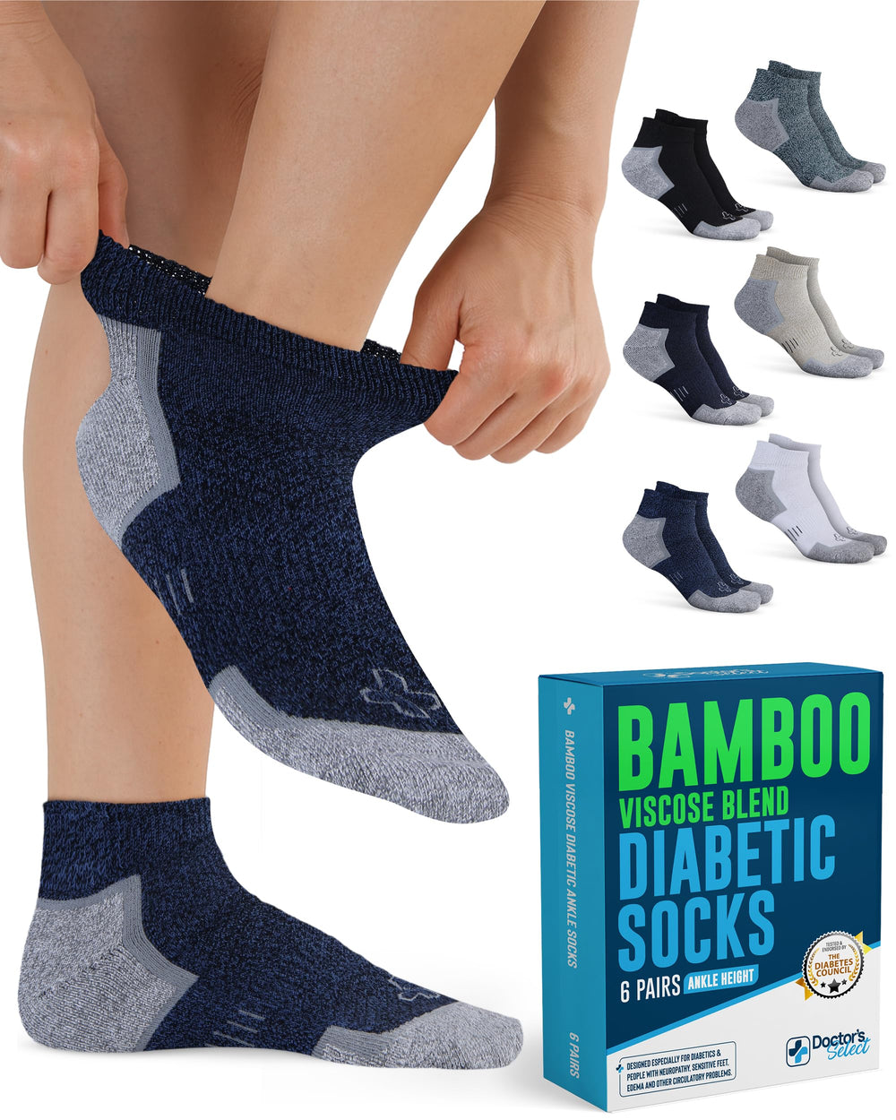 Doctor's Select bamboo viscose diabetic socks in black for all-day moisture-wicking comfort
