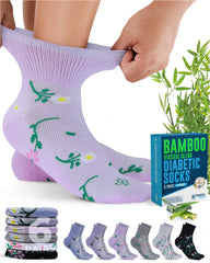 Doctor's Select bamboo viscose diabetic socks with flower pattern offer gentle support for sensitive feet.