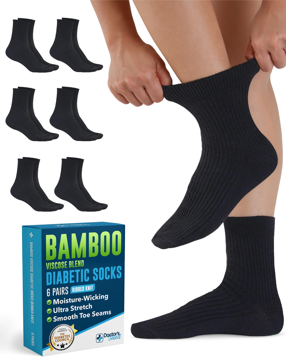 Doctor's Select bamboo viscose diabetic socks for men show moisture-wicking fabric for dry feet.