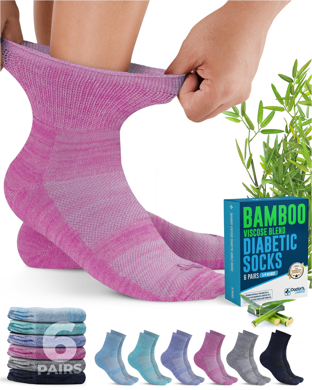 Doctors Select bamboo viscose diabetic socks packaging image signaling ready-to-wear comfort