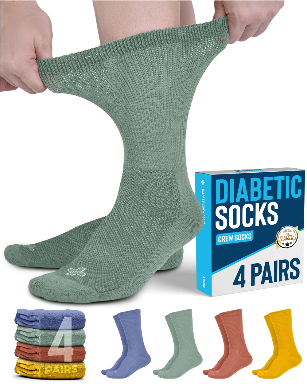 Doctor's Select diabetic socks four-pairs pack with a comfortable non-binding fit.