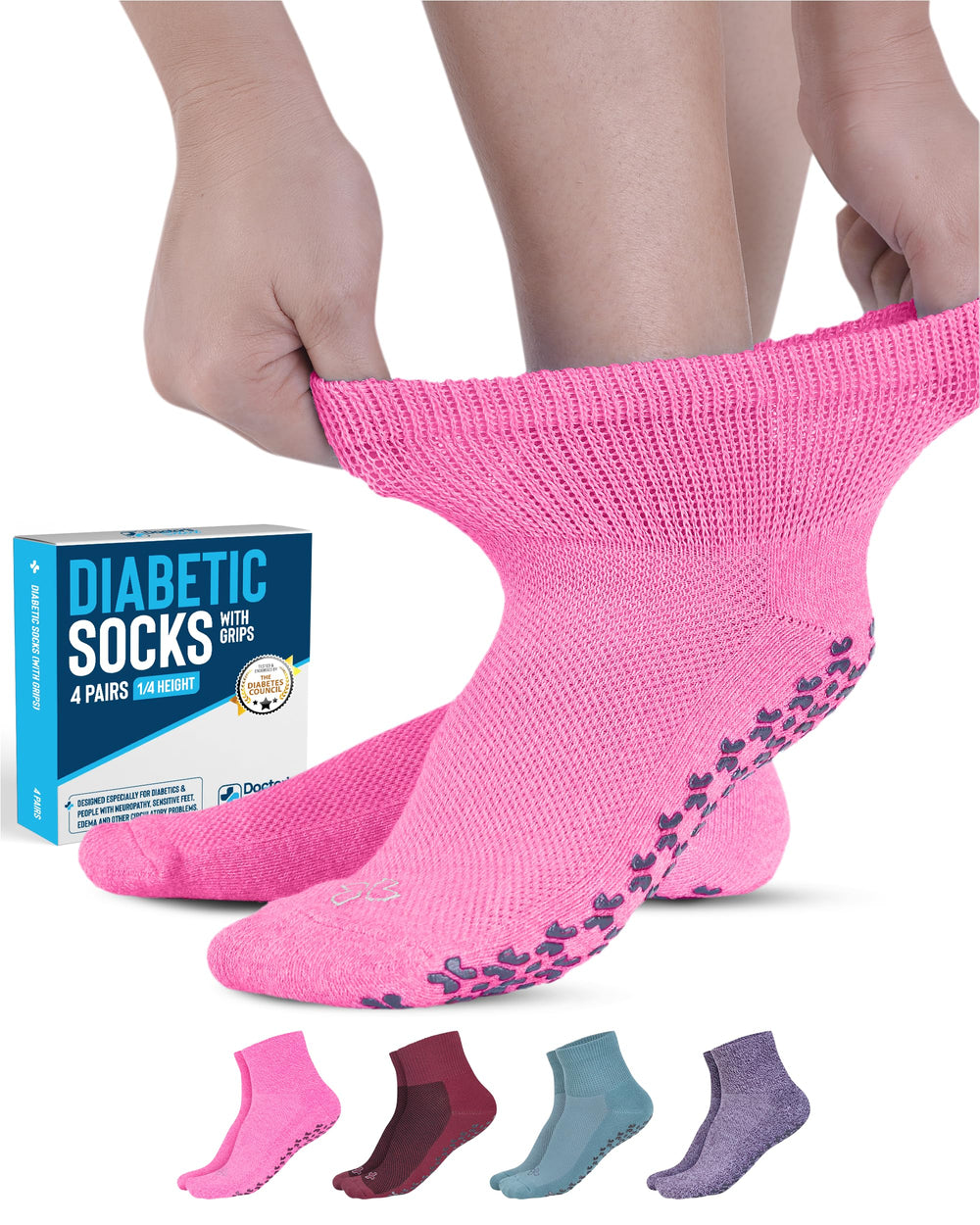 Doctor's Select diabetic socks with grips feature a soft-top design for secure comfort.