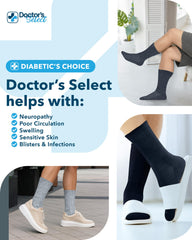 Doctor's Select diabetic crew socks show non-binding cuff for gentle pressure relief.