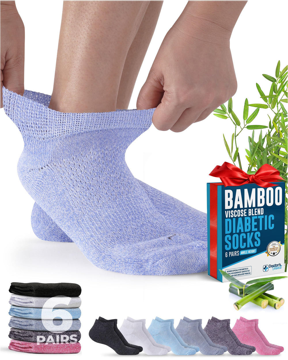 Doctor's Select bamboo ankle diabetic socks pack front for daily comfort.