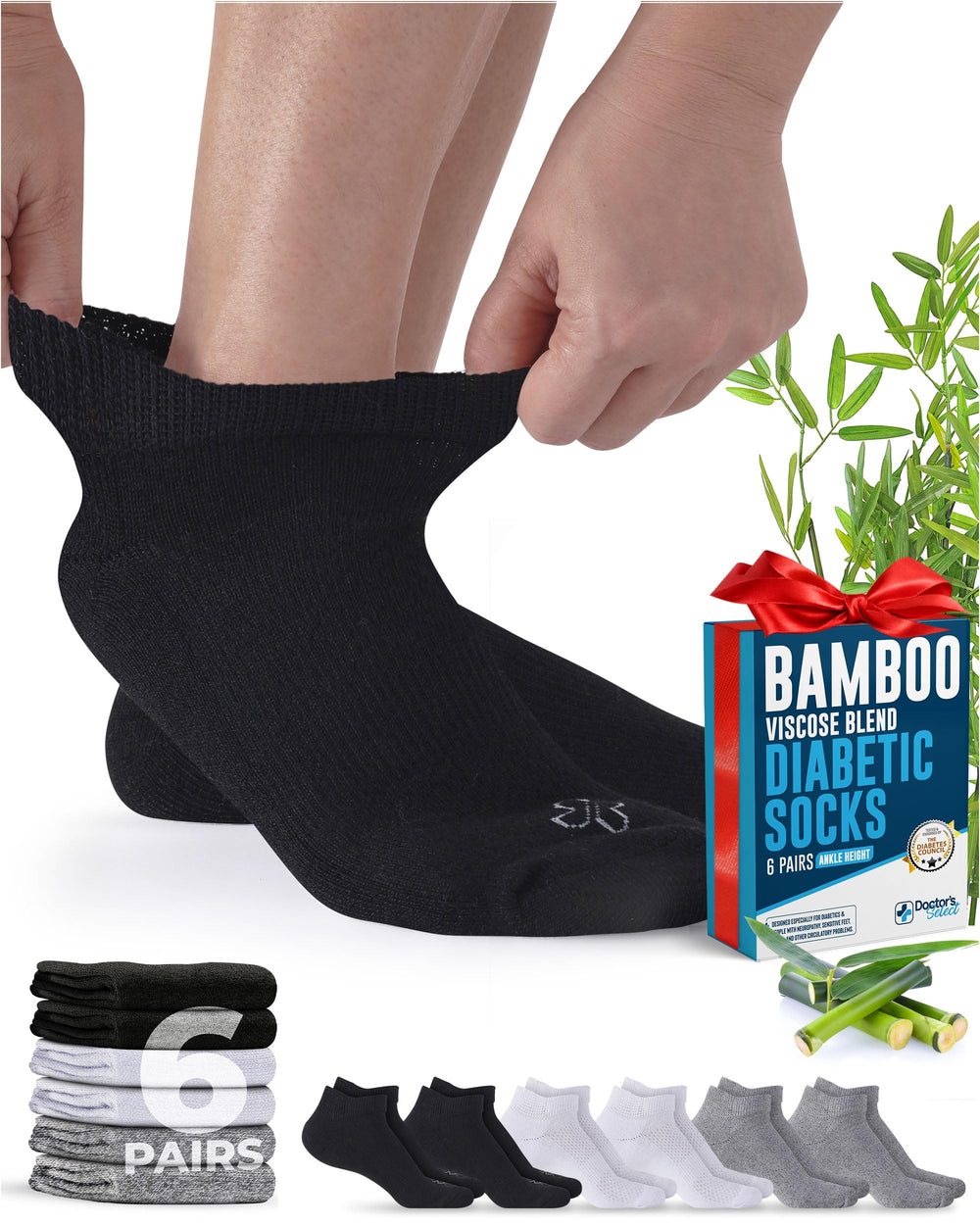 Doctor's Select viscose bamboo ankle socks black closeup with smooth toe seam for comfort