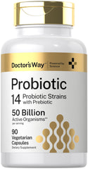 Doctor's Way Probiotic bottle label shows 50-billion CFU for daily gut support