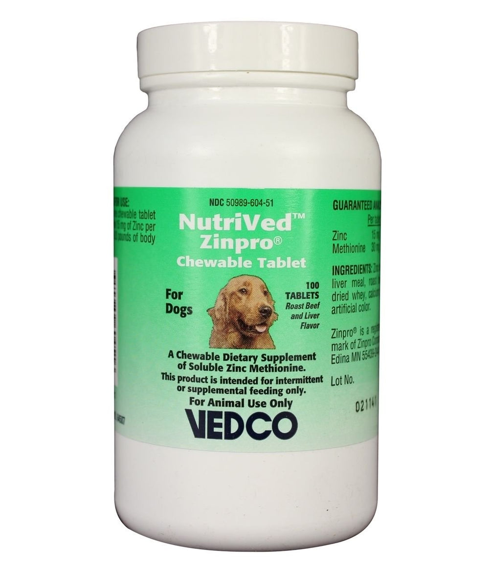 Dog for Dog NutriVed ZinPro bottle front showing daily zinc support for dogs